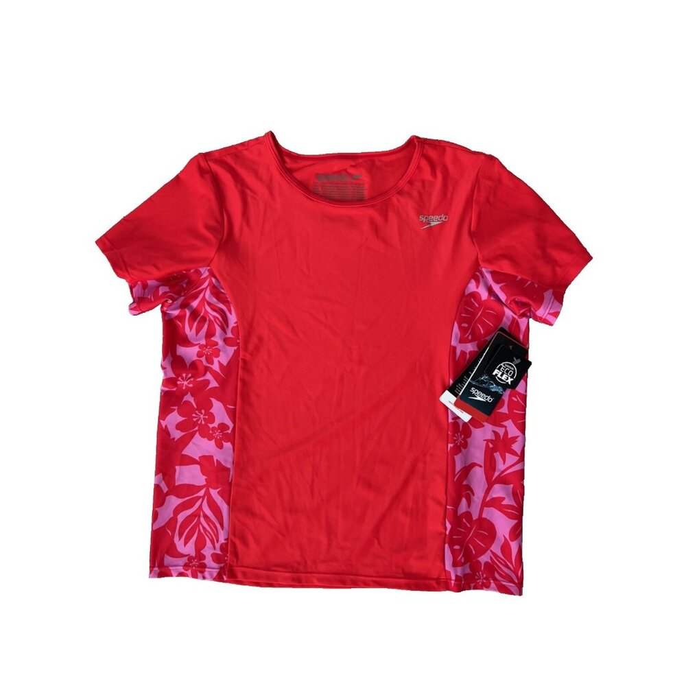 Speedo Girls Rashguard UV Swim Top Red Floral ( XL )